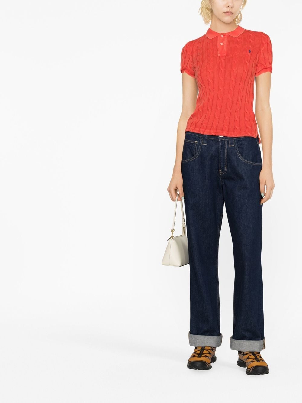 Shop Polo Ralph Lauren Cable-knit Polo Shirt In Red