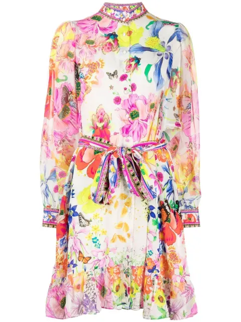 floral-print shirt dress