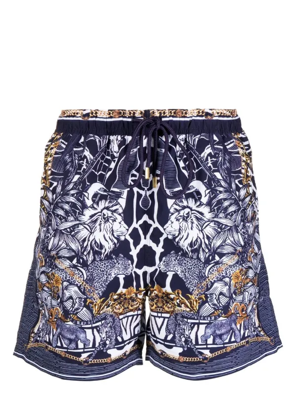 Camilla Graphic-print Elasticated Swim Shorts in Blue