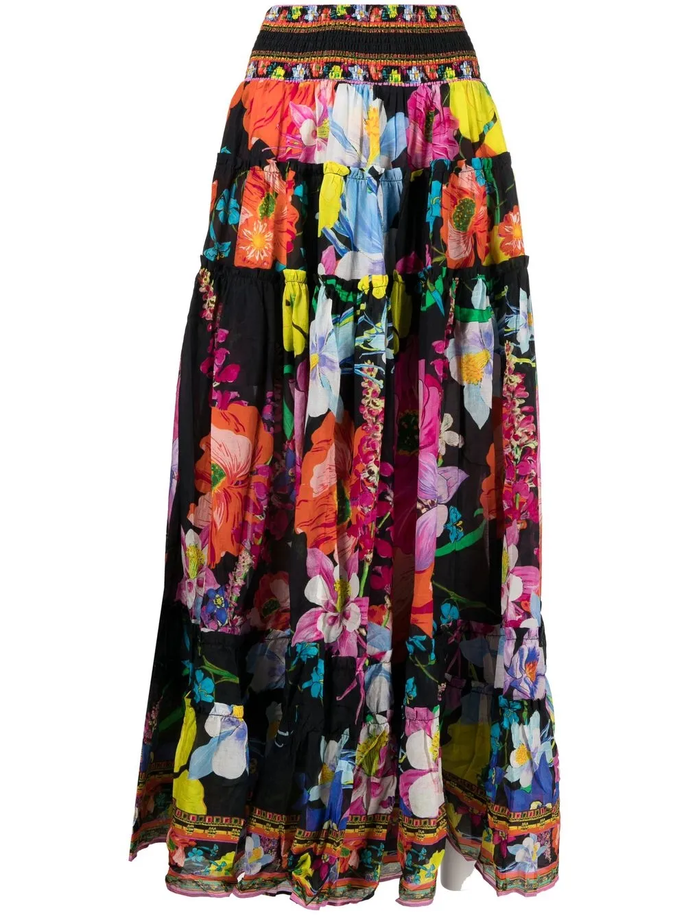 Camilla Floral-print Tiered Skirt In Black