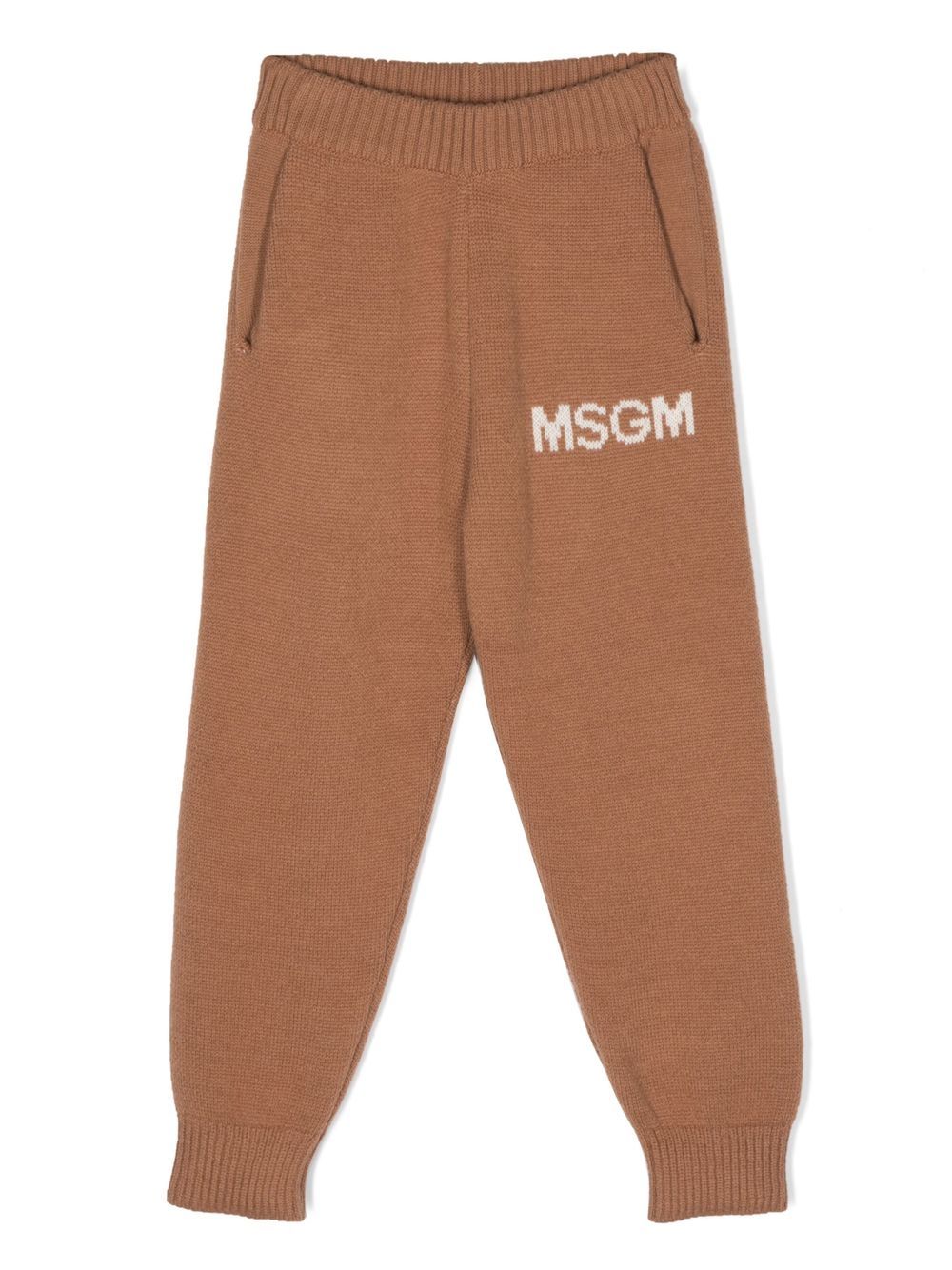 MSGM Kids logo-embroidered tracksuit bottoms - Brown