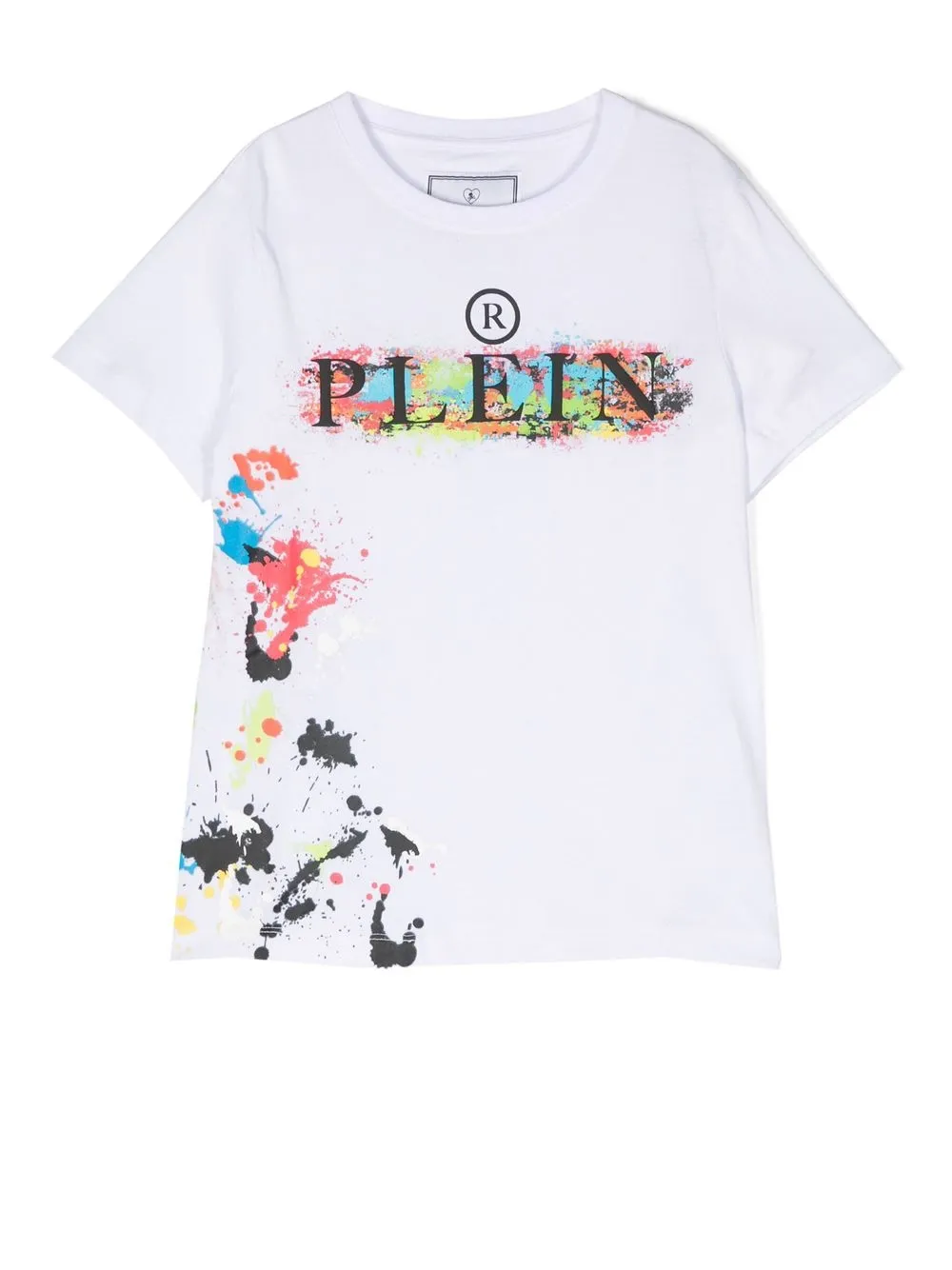 

Philipp Plein Junior playera con logo y salpicaduras de pintura estampadas - Blanco