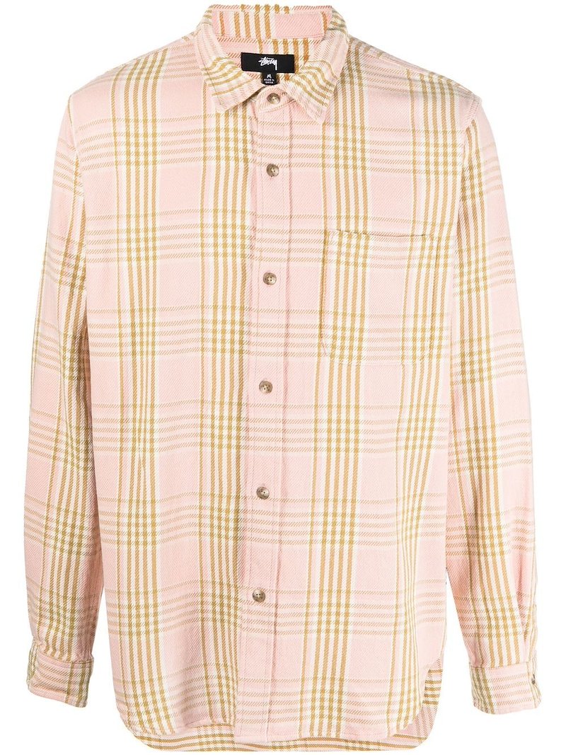 Stüssy tartan long-sleeve cotton shirt pink | MODES
