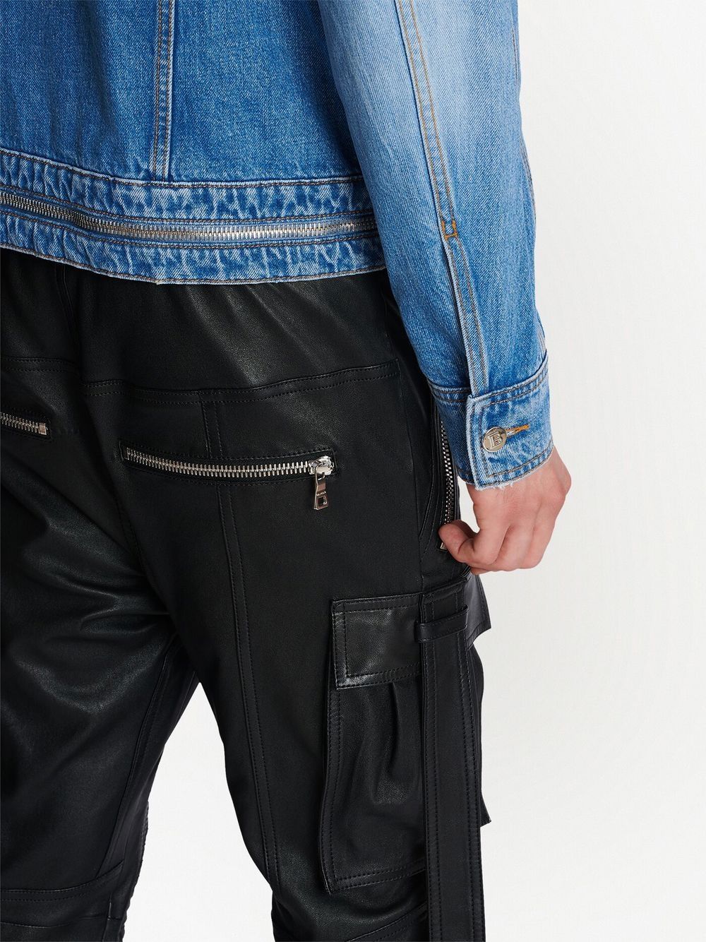 Shop Balmain Zip-detail Denim Jacket In 蓝色