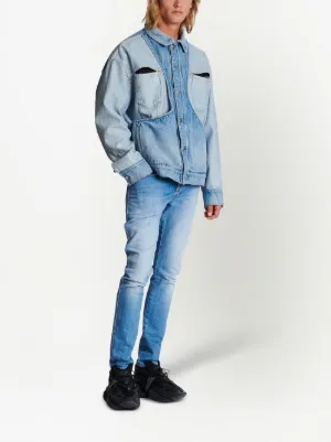 BALMAIN デニム　ライダージャケット　ダメージ加工 ZARA - 【ダメージ加工】ZARA デニムジャケット 刺繍 オーバー