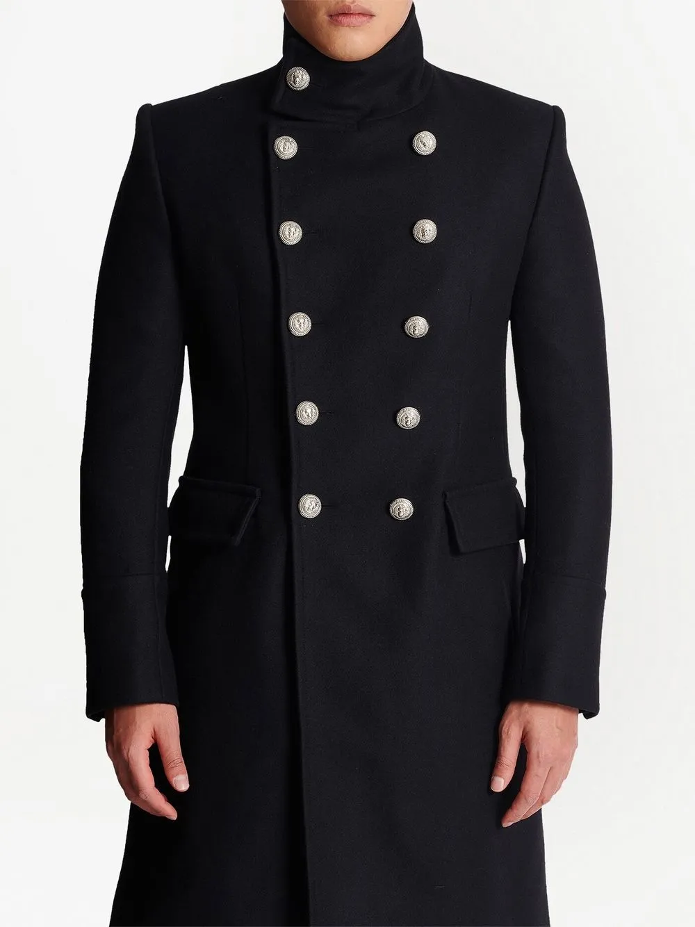 Shop Balmain Double-breasted Wool Coats In Schwarz