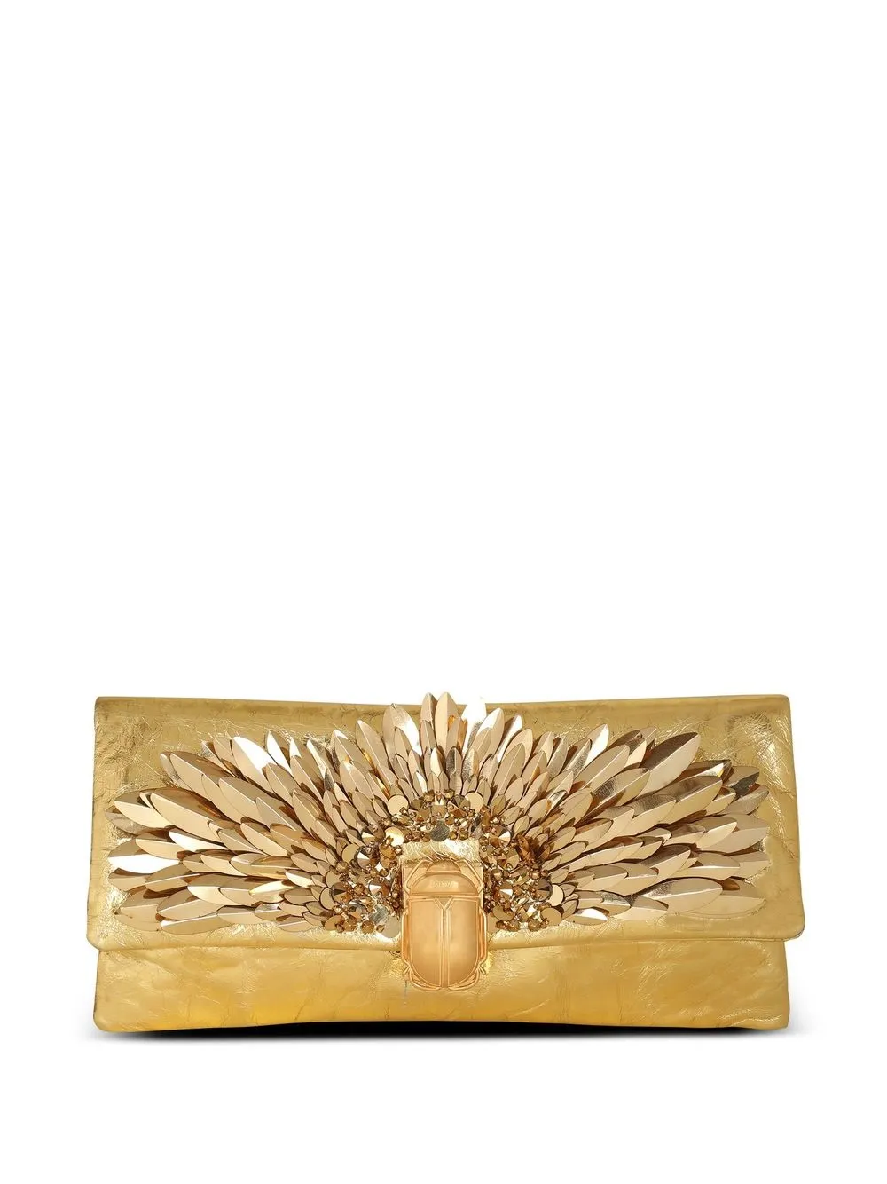 

Balmain metallic-wings detail clutch bag - Gold