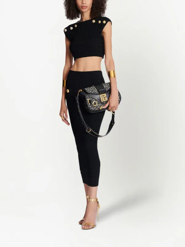 スカート BALMAIN Woman Skirt Black CF1LD043KF24 0PA Balmain ribbed-knit Pleated Skater Skirt | Black | FARFETCH