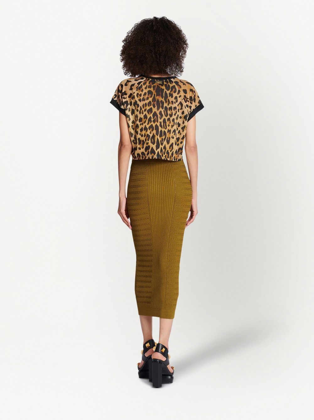 Shop Balmain Leopard-print Cropped T-shirt In Braun