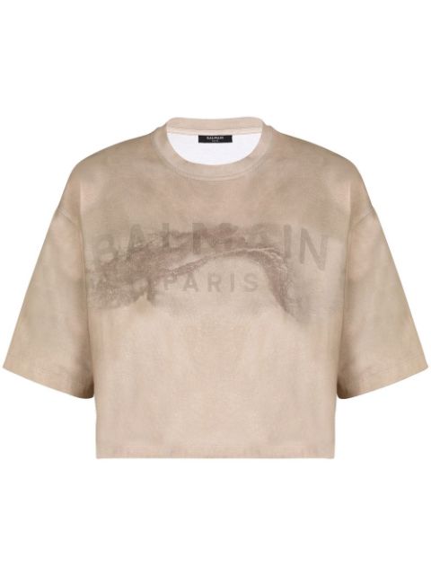 Balmain distressed logo-print T-shirt Women