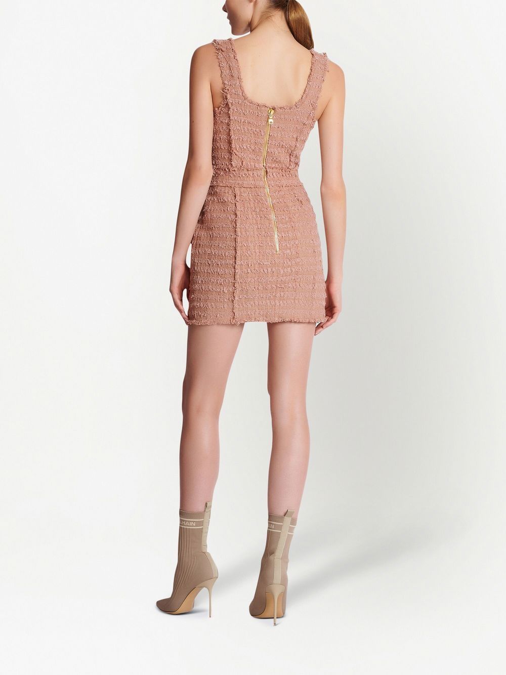 Shop Balmain Tweed Frayed-trim Dress In Rosa