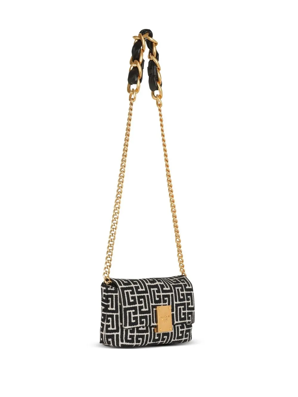 Shop Balmain 1945 Soft Jacquard Monogram Shoulder Bag In Gfe