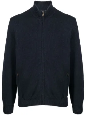 Giorgio Armani zigzag-embroidery Buttoned Cardigan | Blue