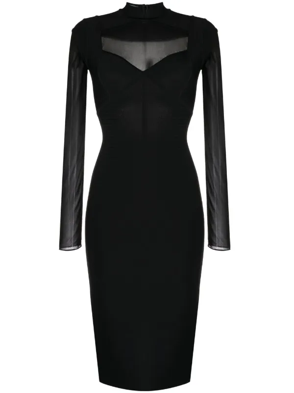 knee length dresses for ladies MO&Co. Women's Long Sleeves Paneled Midi Dress in Black Black Size Xs main image 0