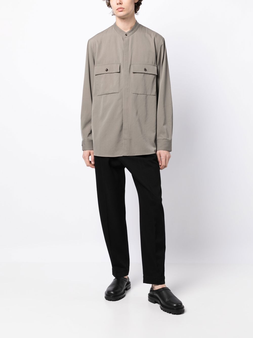 Shop Attachment Collarless Woollen Shirt In Grey