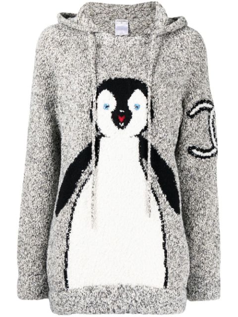 CHANEL 2007 penguin-intarsia hooded jumper Women