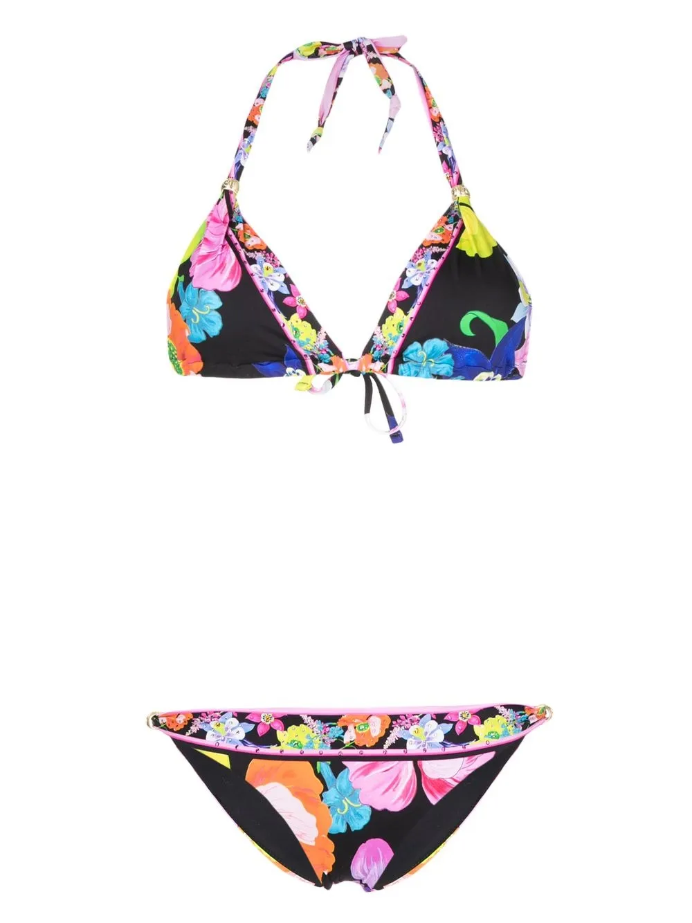 Camilla Floral-print Halterneck Bikini In Black