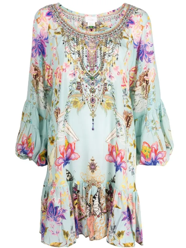 Camilla balloon-long Sleeve Floral Mini Dress - Farfetch