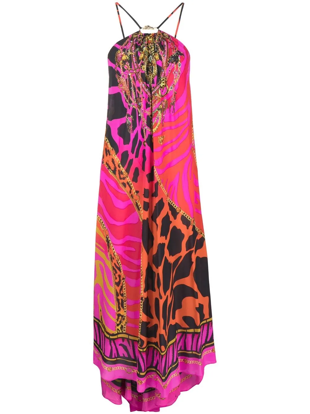 

Camilla graphic-print halterneck dress - Pink