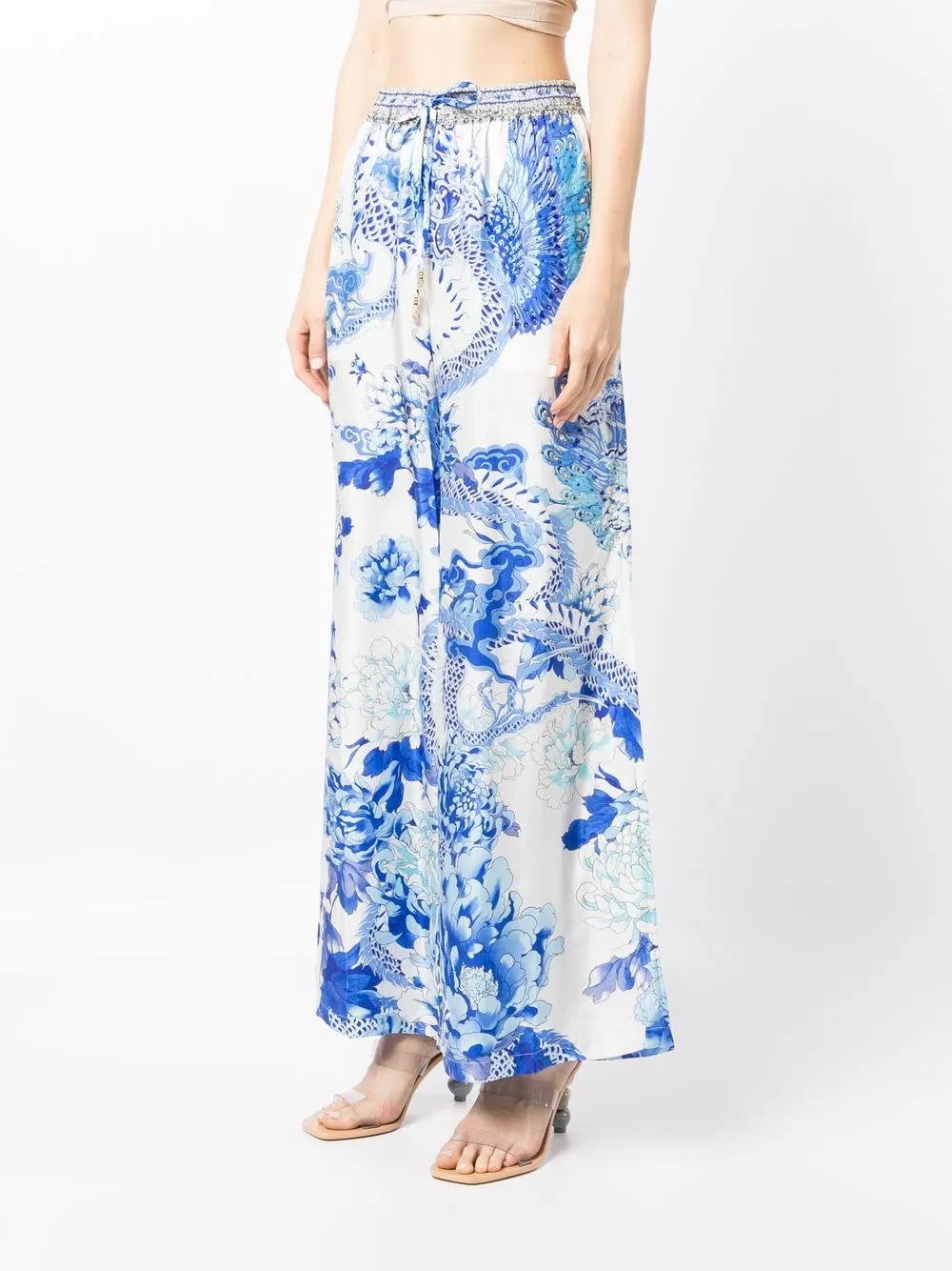 Camilla Dragon-print Wide-leg Trousers In Blue | ModeSens