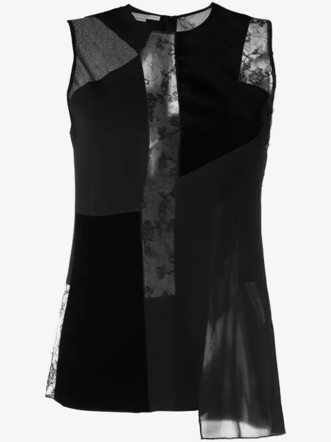 Stella McCartney patchwork lace-detail velvet top