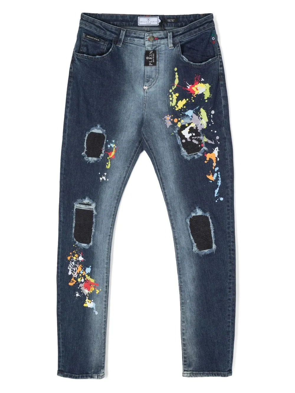 

Philipp Plein Junior TEEN patchwork paint-splatter jeans - Blue