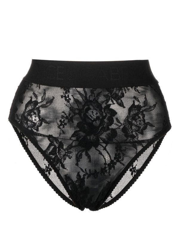 Floral Lace High-Waist Brief in Black