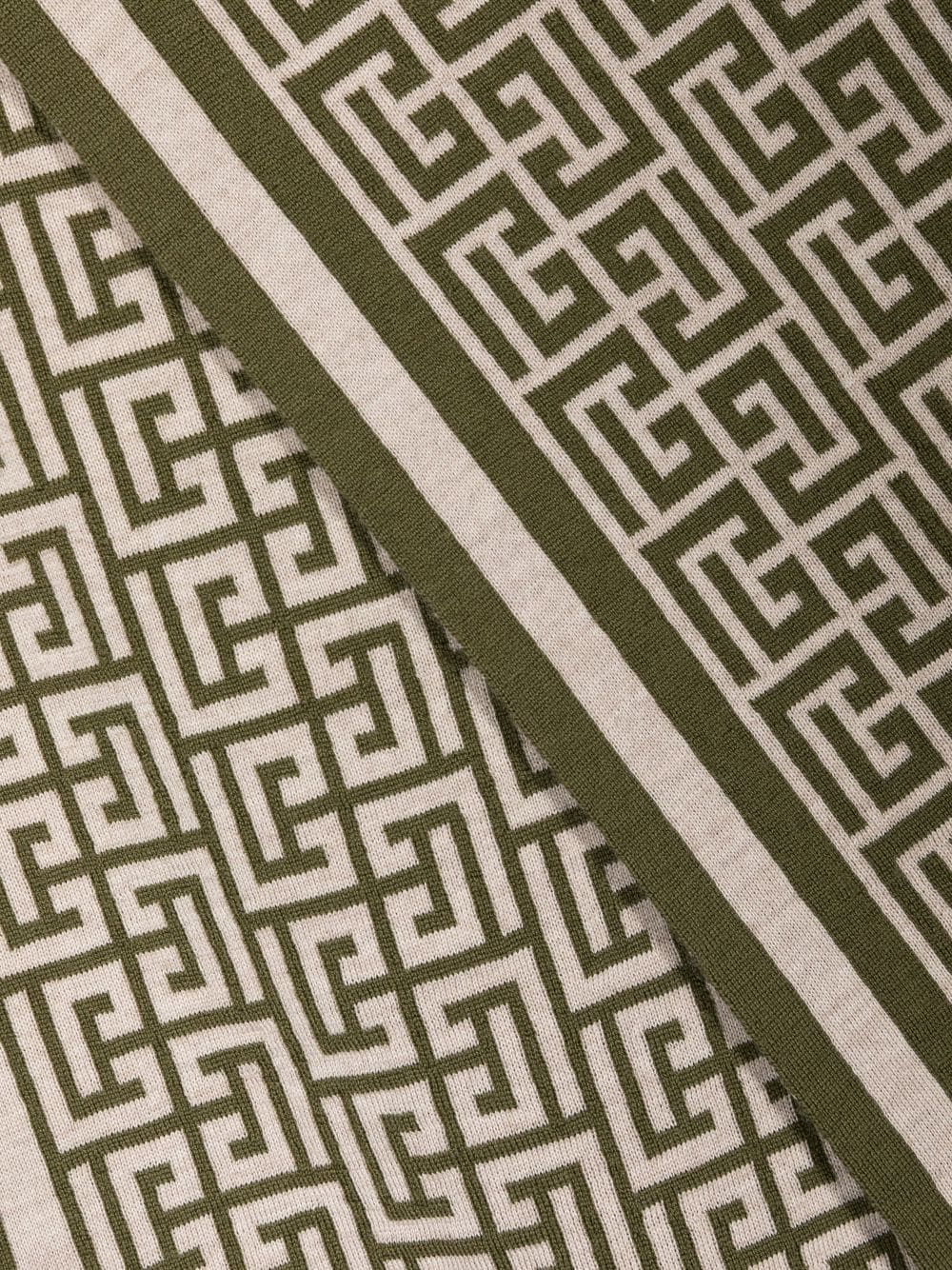 Shop Balmain Monogram Wool Scarf In Green