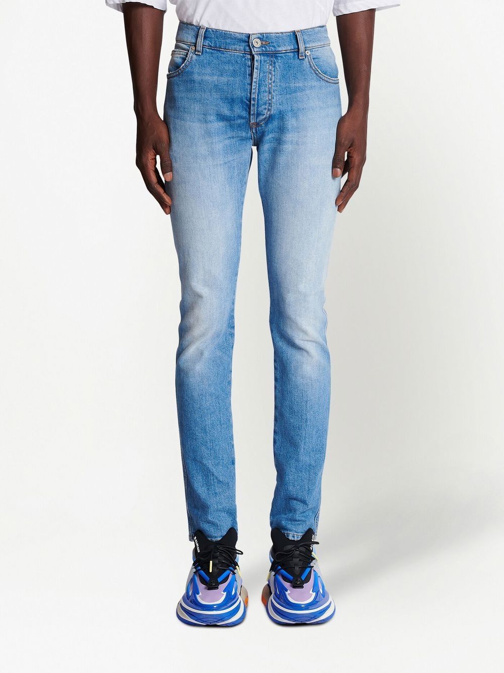 Shop Balmain Low-rise Slim-fit Jeans In Blue