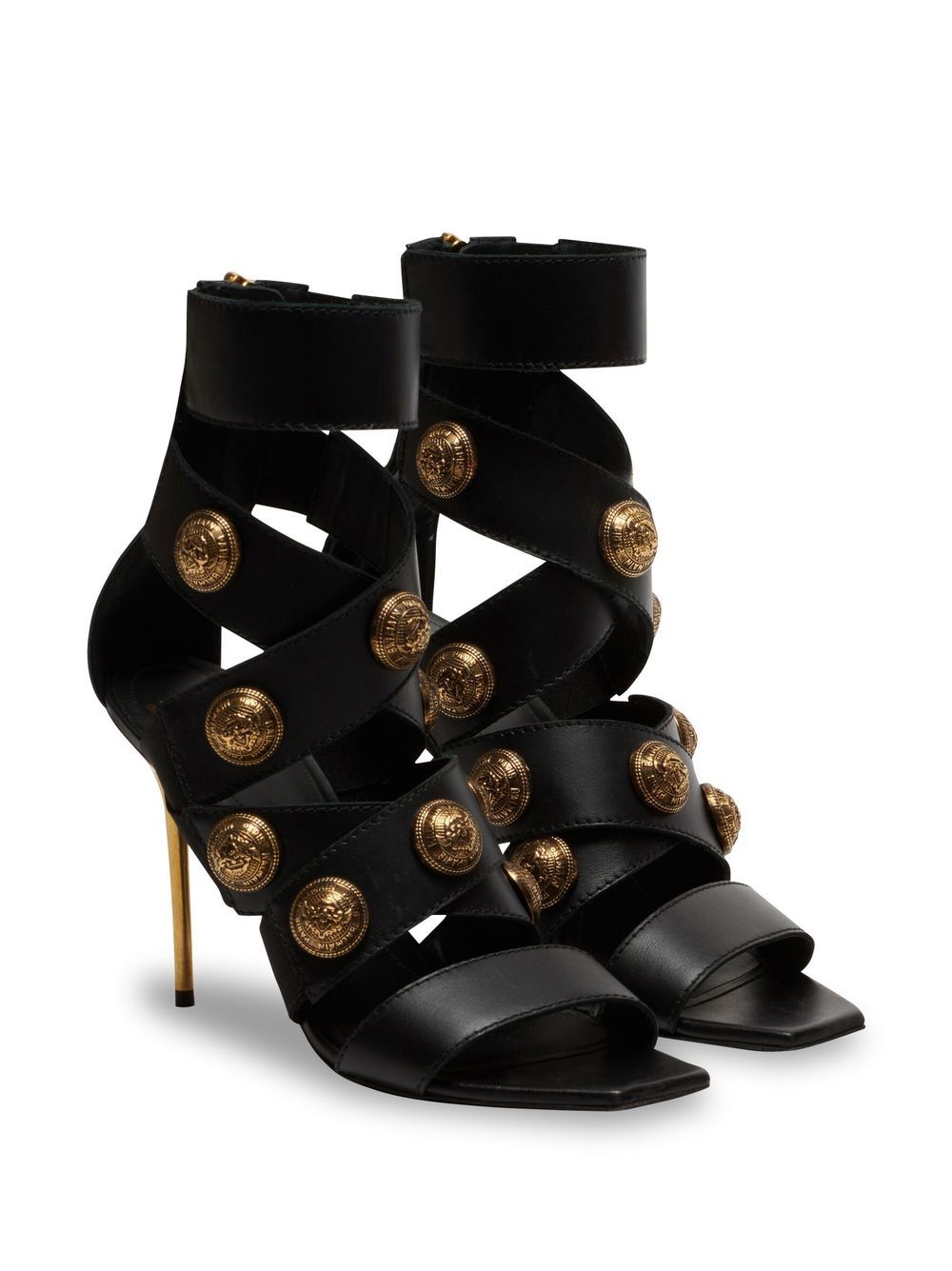 Shop Balmain Button-embellished Stiletto Sandals In Black
