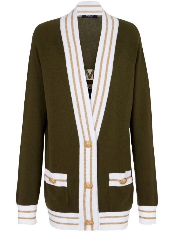 Balmain Button-front Knitted Cardigan in Brown