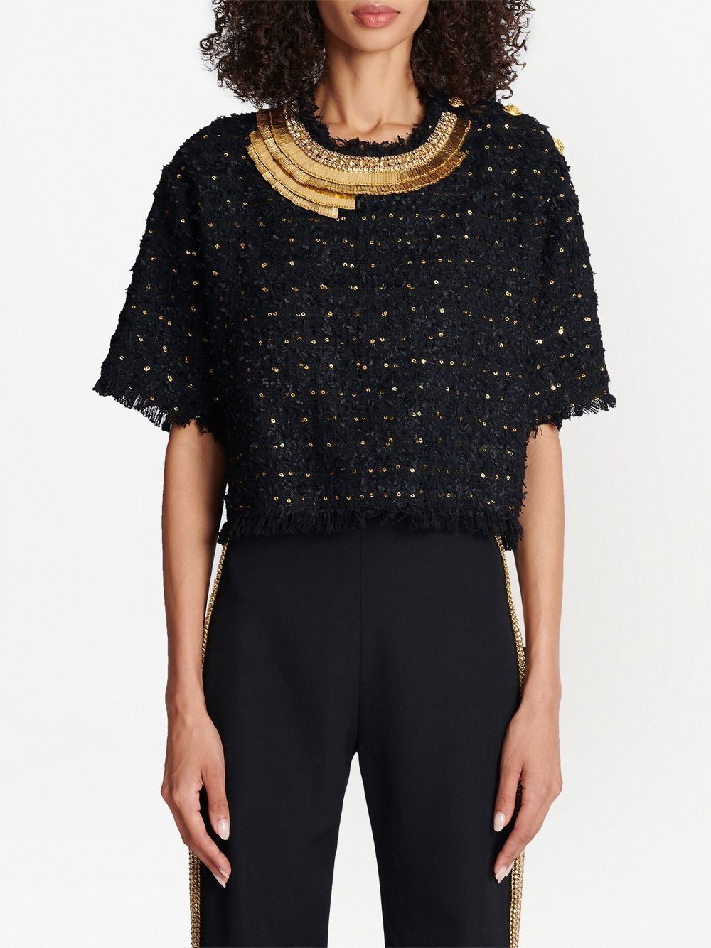 Cheap Balmain sequin-embellished tweed top Women