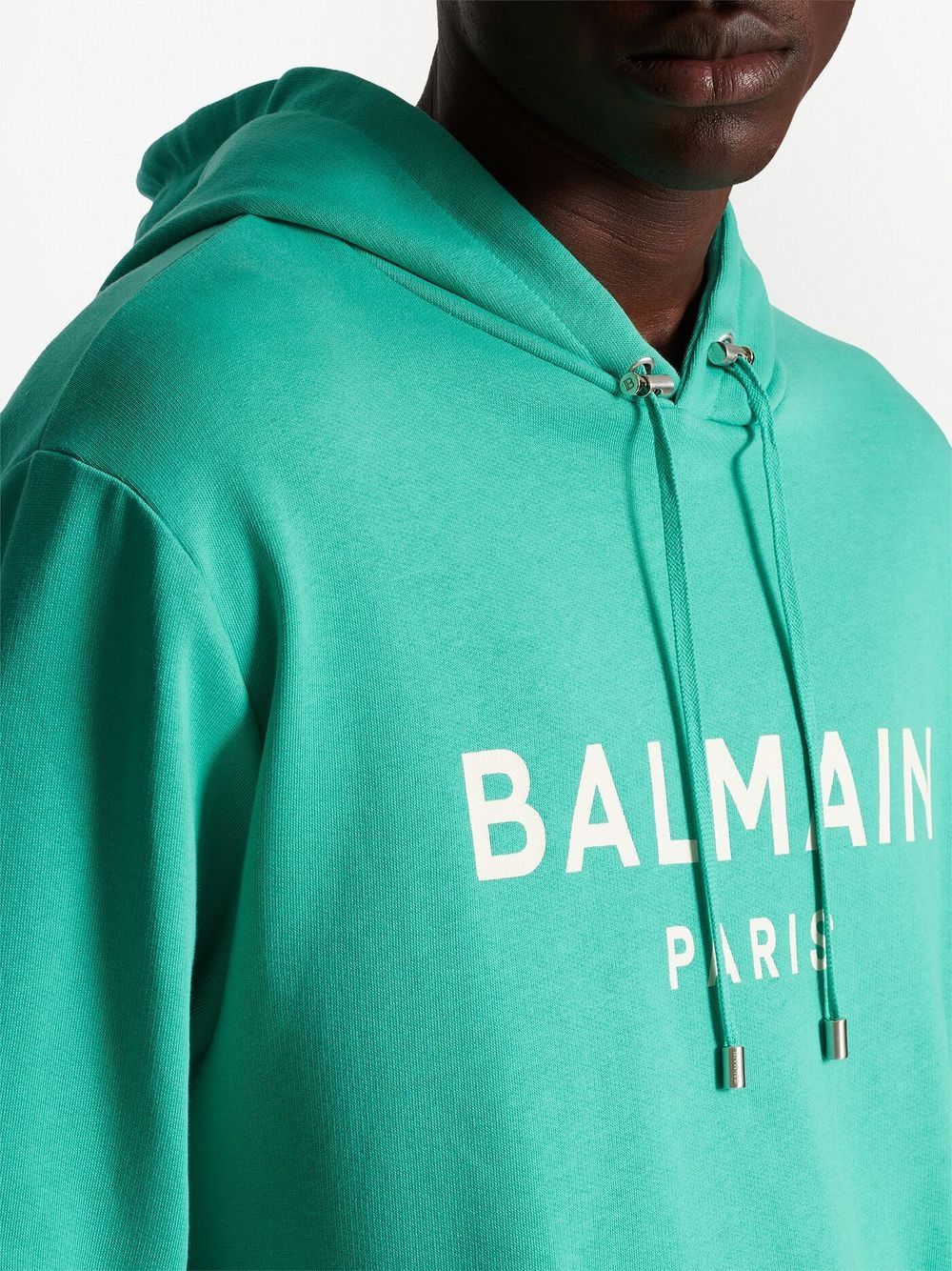 Shop Balmain Logo-print Hoodie In Green