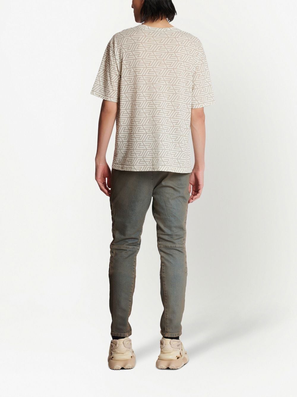 Shop Balmain All-over Graphic-print T-shirt In Nude