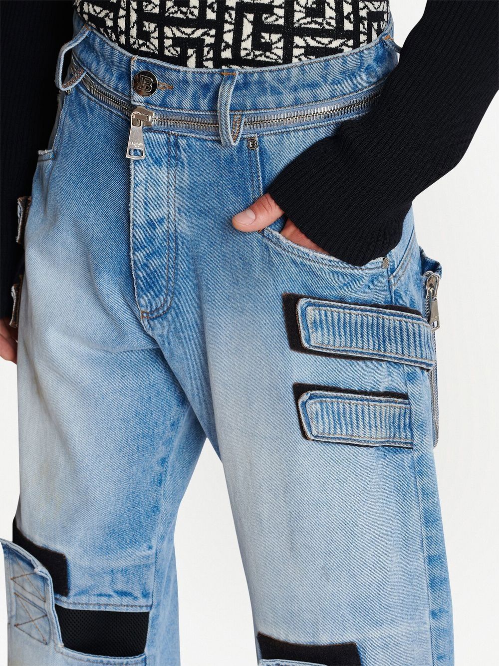 Shop Balmain Mesh-detail Loose-cut Denim Jeans In 蓝色