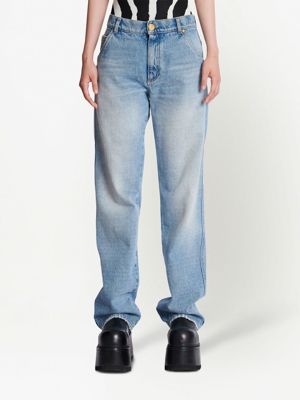 Shop Balmain Low-rise Straight Jeans In Blue