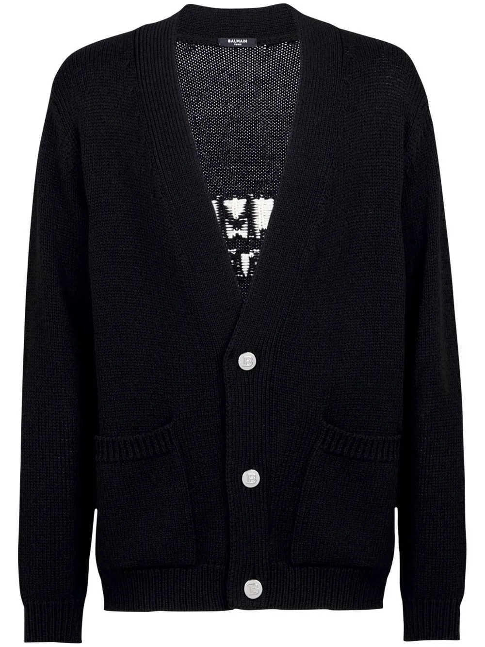 

Balmain intarsia-knit logo V-neck cardigan - Black