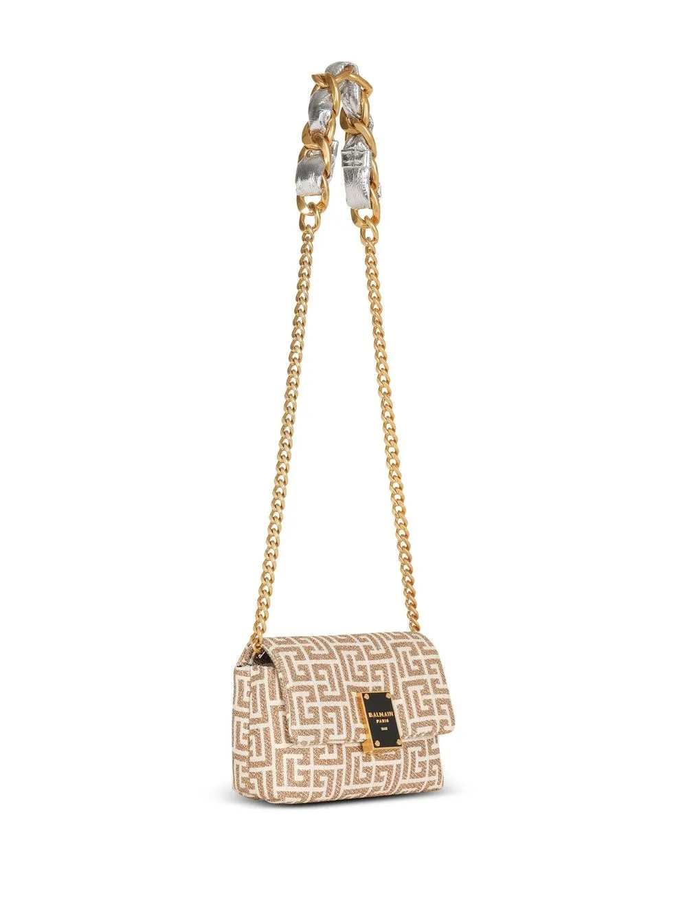 Balmain 1945 Monogram Shoulder Bag In Neutrals