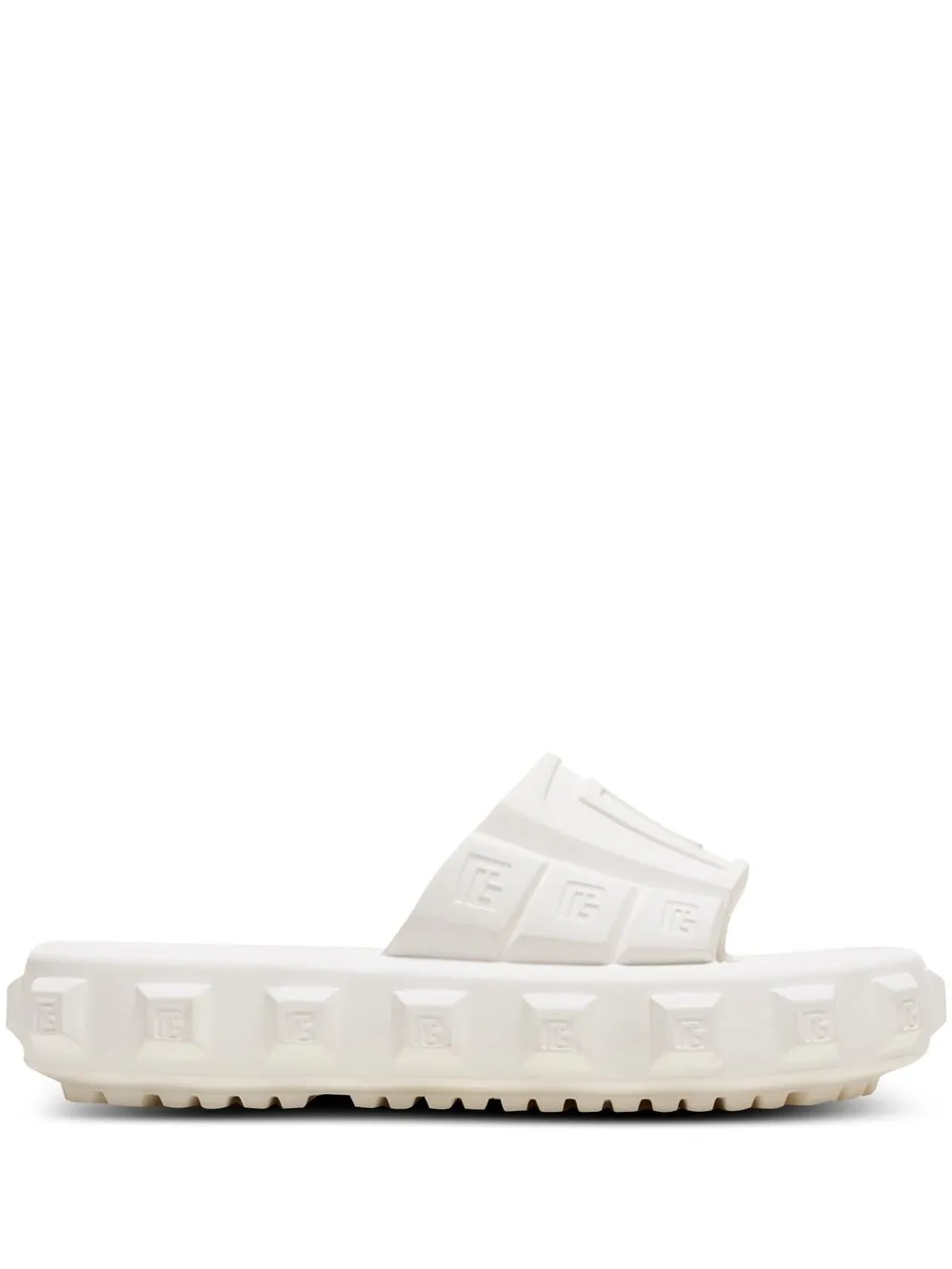 Shop Balmain Ari Embossed-logo Slides In White