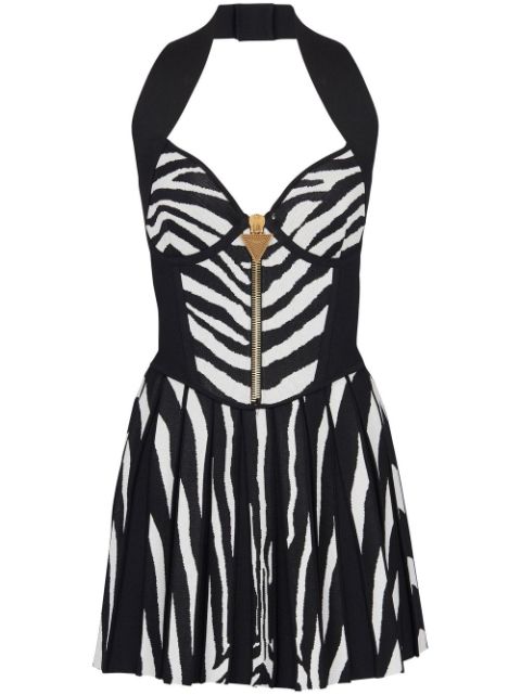 Balmain zebra-print halterneck minidress