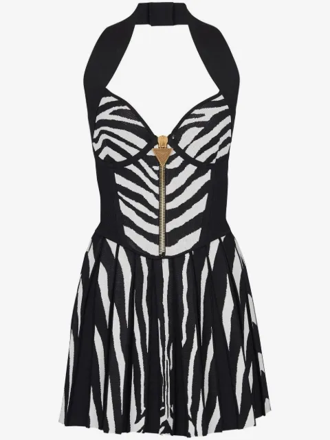 Balmain zebra-print halterneck minidress