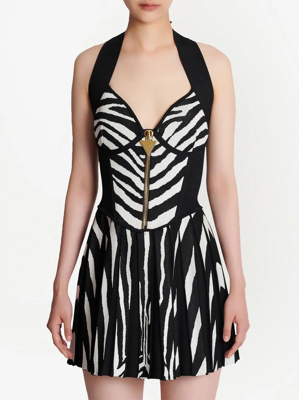  Balmain Minikleid Mit Zebra Print   Schwarz 