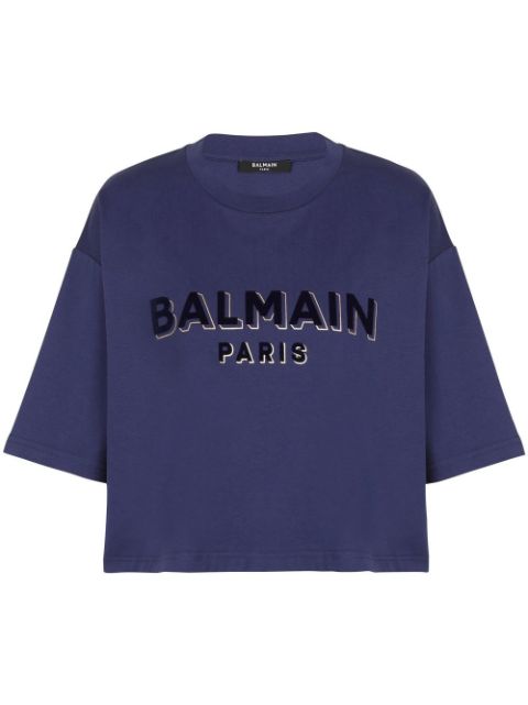 Balmain logo-print cropped T-shirt Women