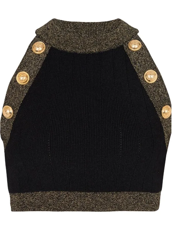 Balmain Contrast-trimmed Knitted Top in Black