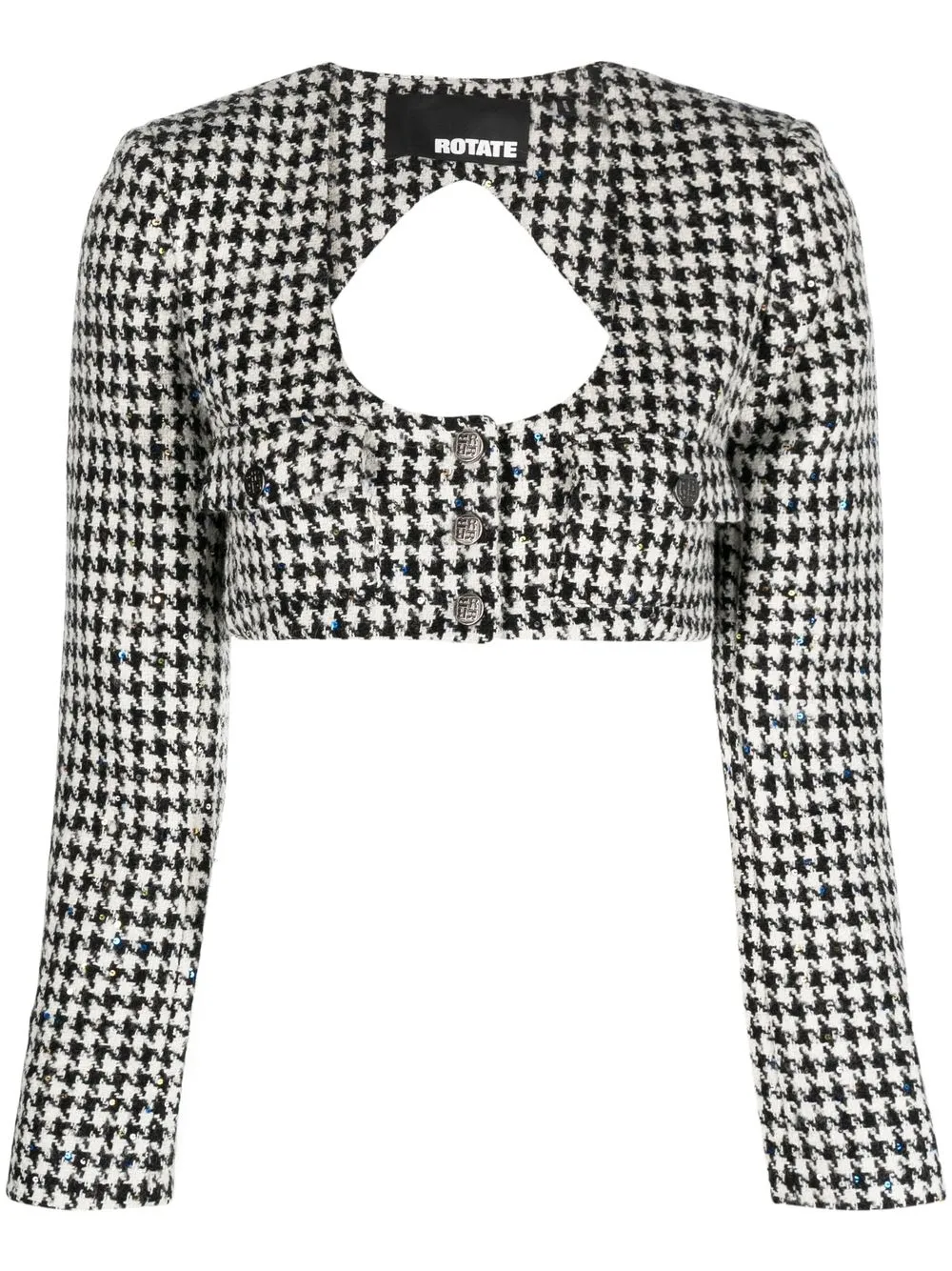 

ROTATE houndstooth-pattern open-back cropped jacket - Black