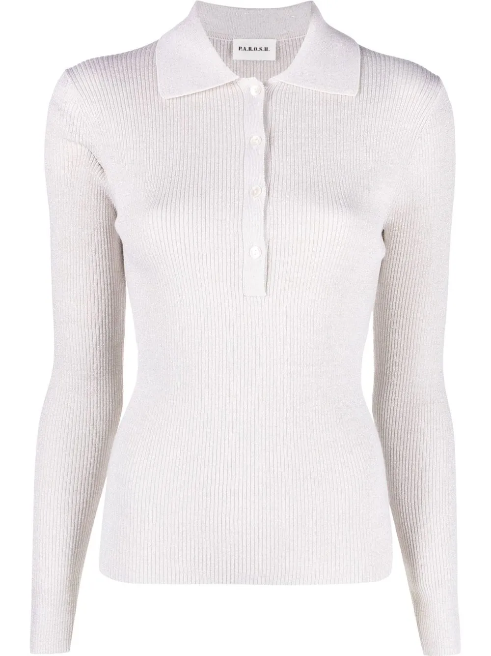 

P.A.R.O.S.H. glitter ribbed-knit polo top - White