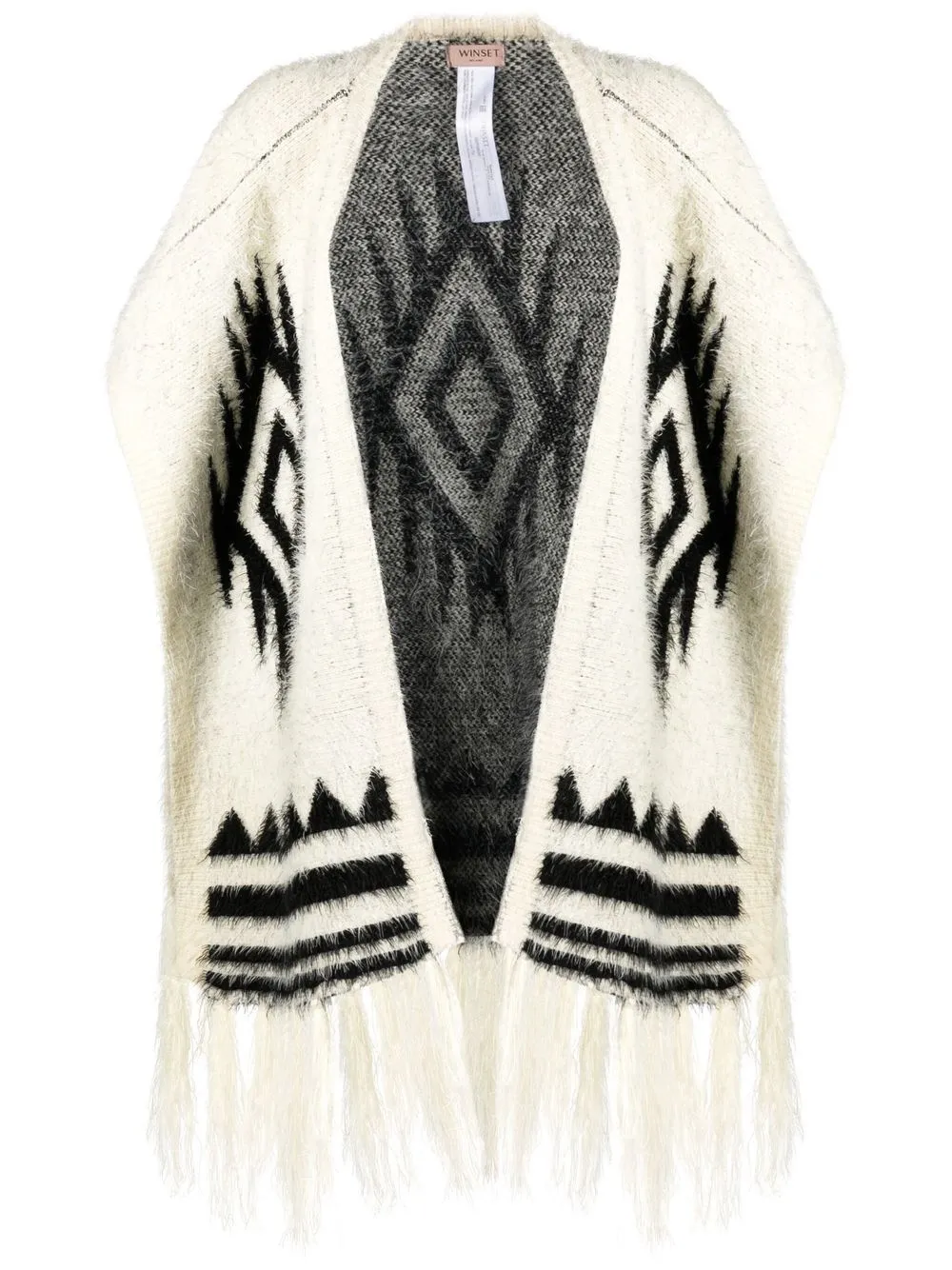 

TWINSET geometric-pattern frayed cape - White