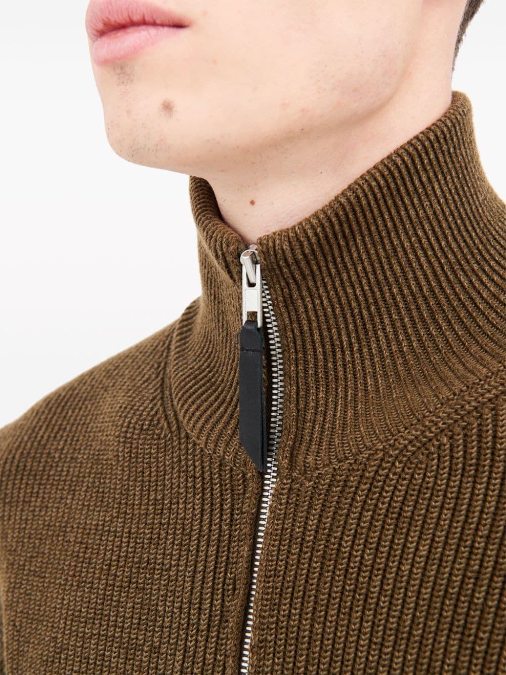 ribbed-knit zip-up sweater
