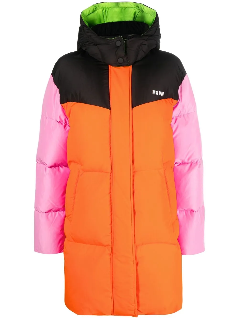 

MSGM colour-block hooded puffer coat - Orange