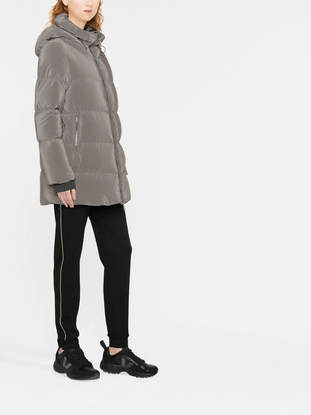 Moorer Padded Zip Up Coat In Brown